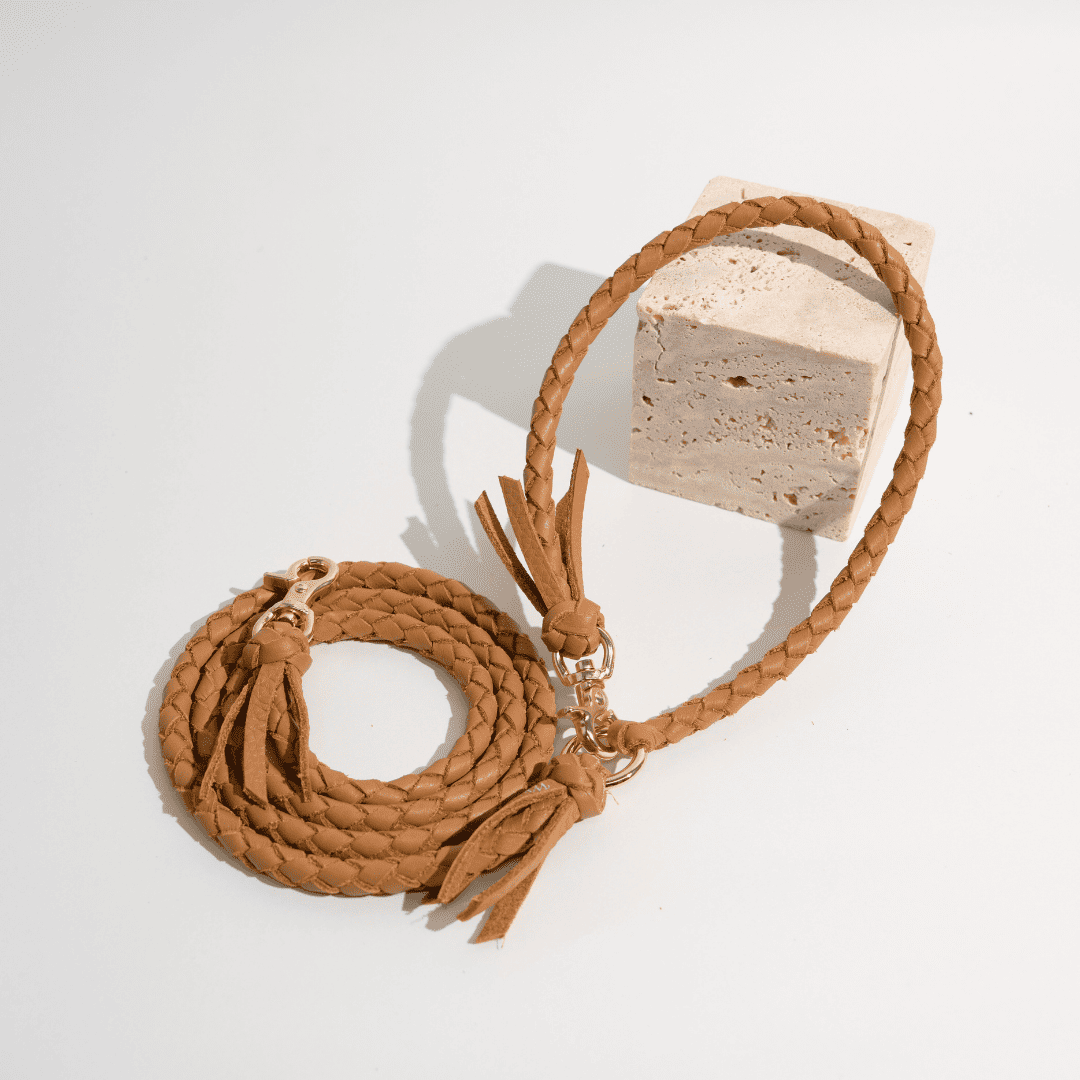 本革の犬用リード おしゃれで人気 可愛いおすすめレザー(キャメル色/全