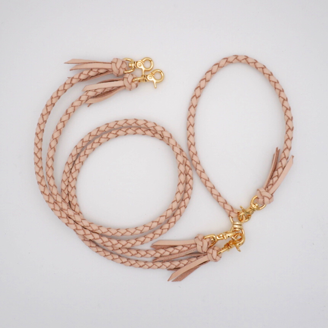 編み込みレザーリード ベージュ　Woodfield Leather Studio 編み込みレザーリード ベージュ Woodfield Leather Studio 本革の多頭