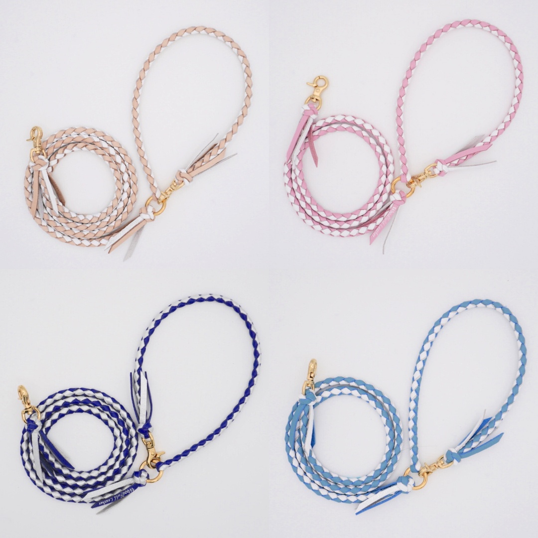 Woodfield✩カラー＆リード 本革の犬用リード おしゃれで人気 可愛いおすすめレザー(2色コンビ/全