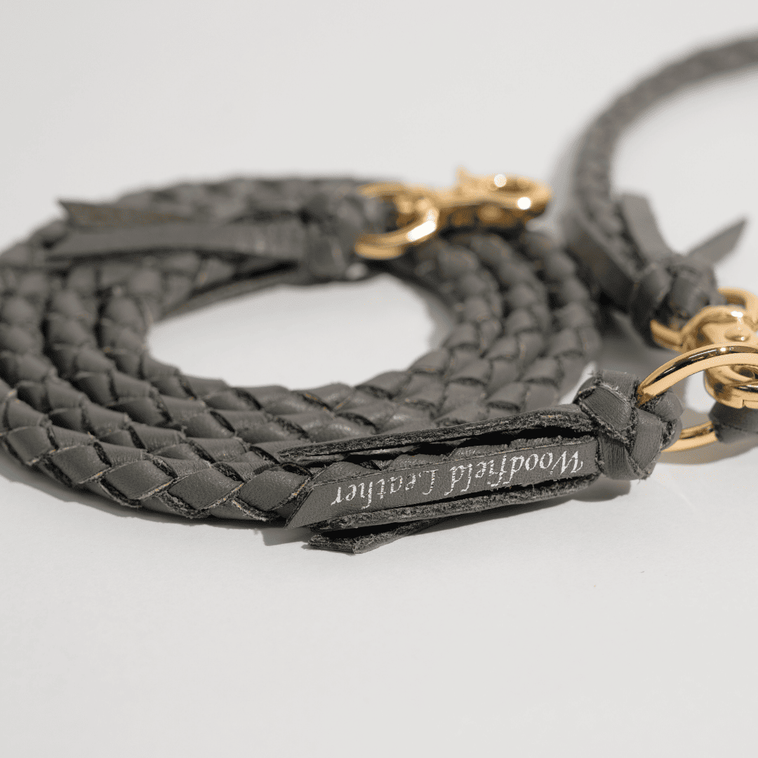 本革の犬用リード おしゃれで人気 可愛いおすすめレザー(グレー色/全17