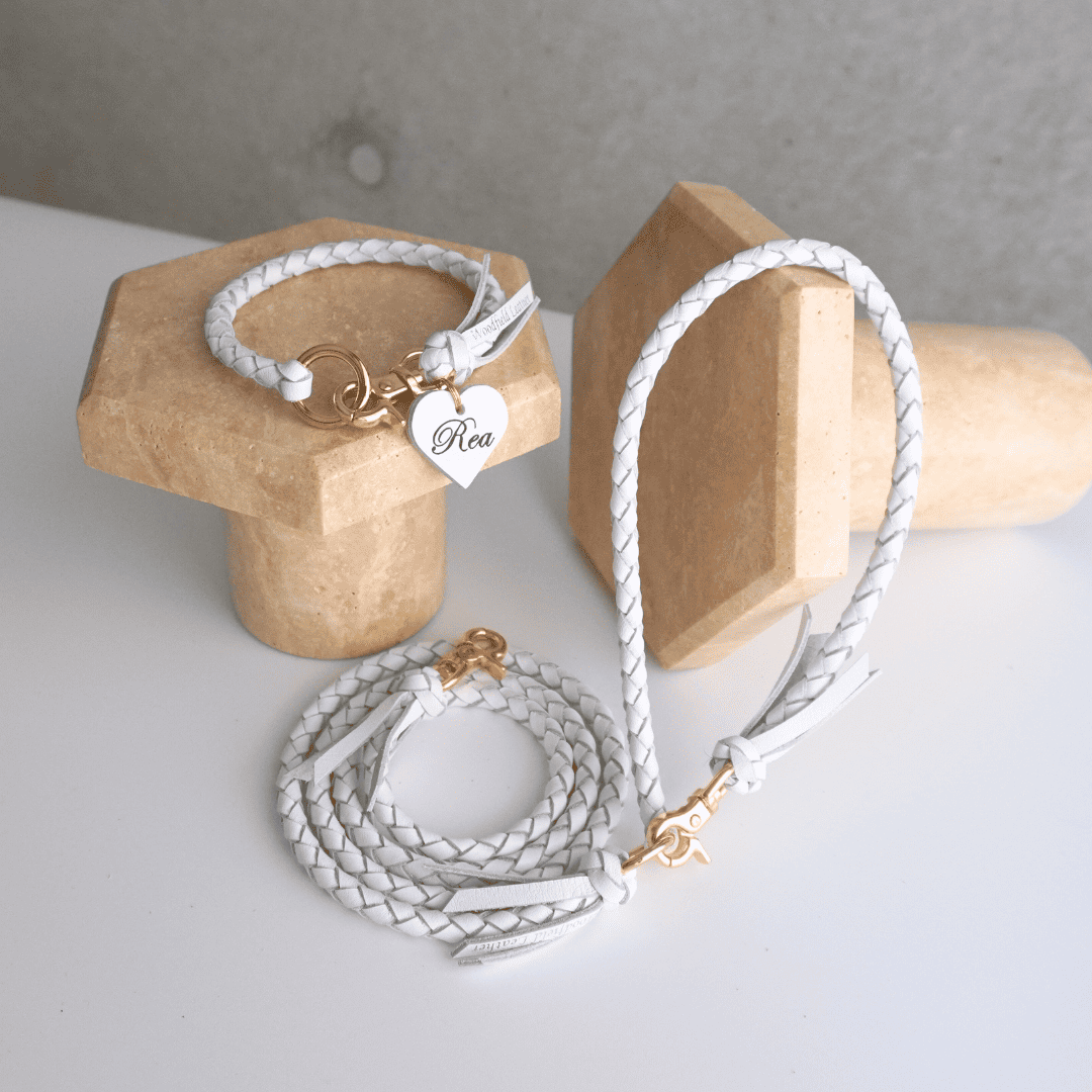 本革の犬用リード おしゃれで人気 可愛いおすすめレザー(白色/全17色