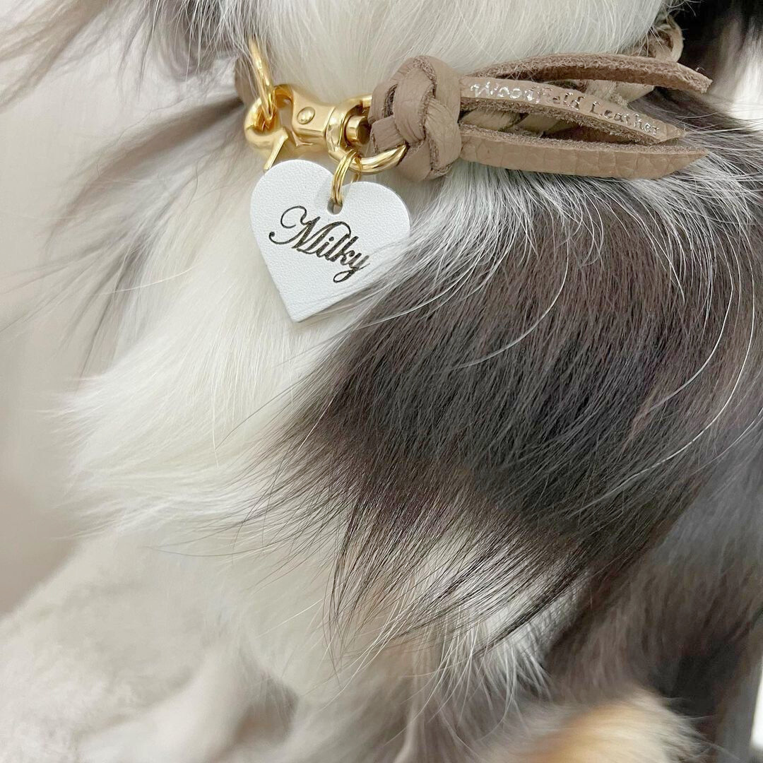 編み込みレザーリード ベージュ Woodfield Leather Studio 本革の犬用